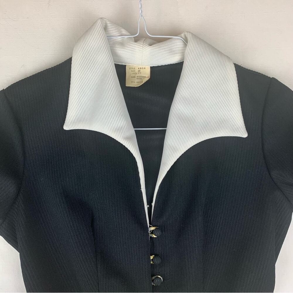 Vintage 70s woman's 6 8 small medium maxi dress black white pattern Wednesday lo - Picture 4 of 10